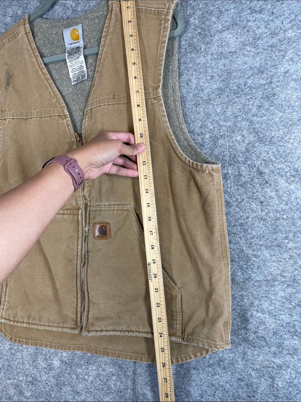 Vintage 07 Carhartt Brown Zip Front Work Vest Large Workwear Utility Western - Picture 8 of 15